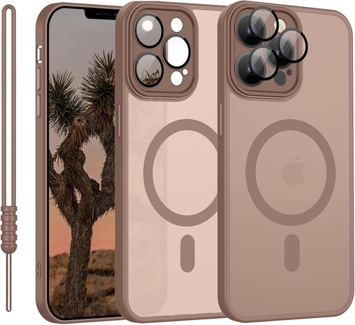 Husă magnetică YUANDMI pentru iPhone 13 Pro, compatibilă cu MagSafe, husă de protecție pentru iPhone 13 Pro, husă transparentă mată ultra subțire din silicon anti-alunecare rezistentă la zgârieturi, maro