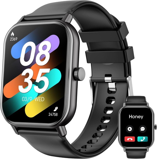 Ceas inteligent cu apelare Bluetooth, ceas inteligent de 1,85 inchi pentru barbati si femei, ceas fitness cu peste 100 de moduri sportive, impermeabil IP67, SpO2, monitorizare somn, pedometru, monitorizare ritm cardiac pentru Android