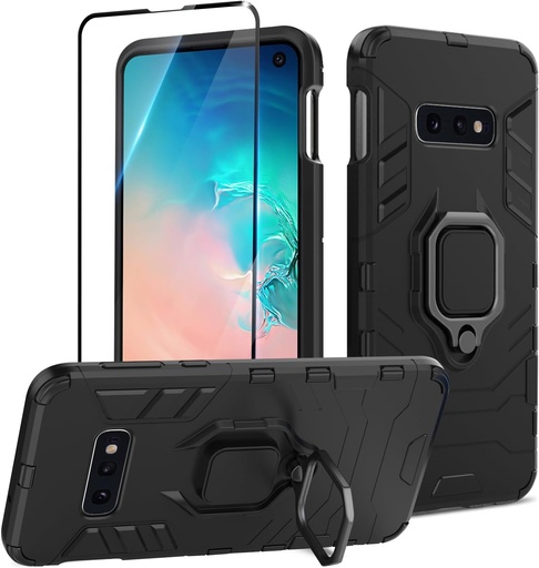 Husă Btstring pentru Samsung Galaxy S10E cu protectie de ecran, husă metalică cu suport rotativ la 360°, capac din spate dur pentru PC și husă antișoc TPU - neagră