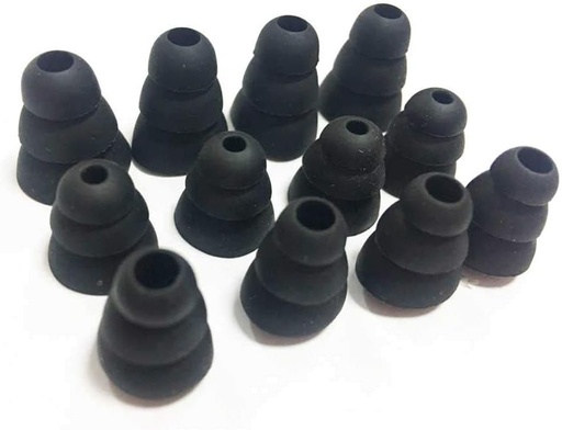 Pachet de 12 capete de schimb din silicon cu 3 flanse Rhinenet pentru casti intraauriculare, reduce zgomotul si imbunatateste sunetul, dimensiune interioara (4,00 mm - 7 mm), negru