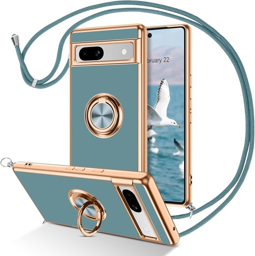 Husa YINLAI pentru Google Pixel 7 cu snur, husa din silicon cu suport, husa subtire moale din TPU cu captuseala din microfibra anti-zgarieturi rezistenta la socuri, husa de protectie subtire pentru camera pentru Google Pixel 7, gri albastru