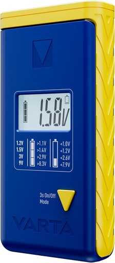 Tester digital de baterii LCD VARTA pentru baterii, baterii reîncărcabile și pile buton, dispozitiv de testare pentru toate dimensiunile majore de baterii (AA, AAA, C, D, 9V) inclusiv 2x V13GA (LR44)