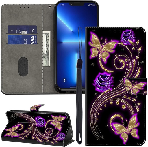 Husă din piele GLANDOTU pentru husă Xiaomi 12T / Xiaomi 12T Pro, fantă pentru carduri model cu rabat cu motiv portofel Husă pentru telefon mobil husă husă husă de protecție compatibilă cu husa Xiaomi 12T Pro - flori violete
