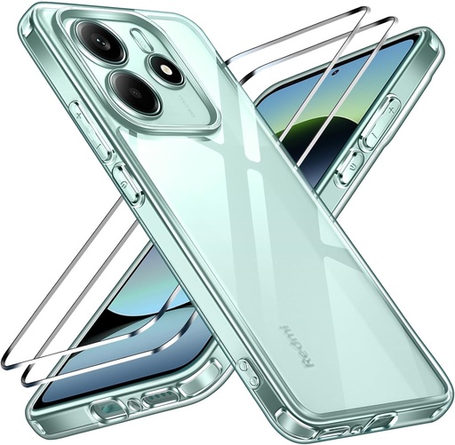 Husa transparenta anti-galben iVoler pentru Xiaomi Redmi Note 14 5G (nu pentru Redmi Note 14 4G) cu 2 pachete de protectie pentru ecran din sticla securizata, [rezistenta la socuri de calitate militara] husa subtire, transparenta