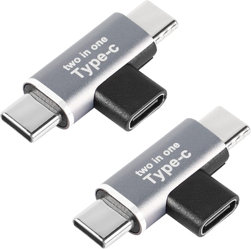 QIANRENON Adaptor splitter USB C 2 in 1 USB C 1 mama la 2 masculi Conector de incarcare in forma de T, numai pentru incarcare, pachet de 2