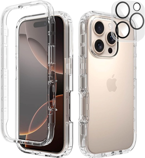 Husa compatibila cu iPhone 16 Pro Max Protectie la 360 de grade pentru intregul corp cu protector de ecran incorporat iPhone 16 Pro Max Husa rezistenta la socuri pentru iPhone 16 Pro Max 6,9 inchi transparenta