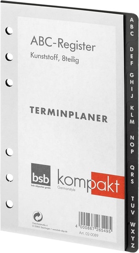 Insertie de schimb BSB Registrul ABC - perforator cu 6 gauri - aprox. A6 - pentru organizator compact BSB - 02-0089