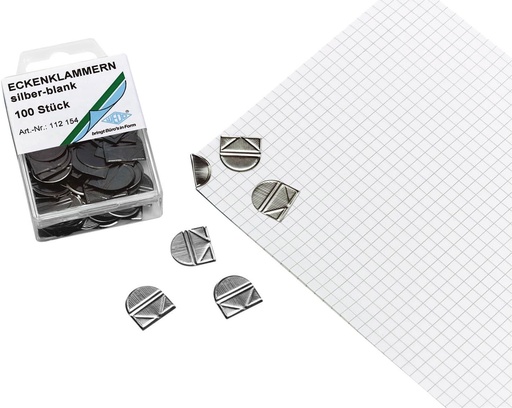 Wedo 112154 Agrafe de colt (din metal lustruit intr-un recipient transparent autoservire), 100 de bucati, argintiu