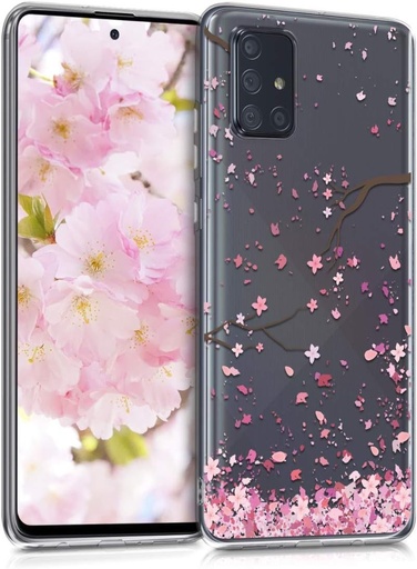 Husa kwmobile compatibila cu Samsung Galaxy A71 - Husa de protectie moale TPU pentru telefon - Roz deschis-Maro inchis-Transparent