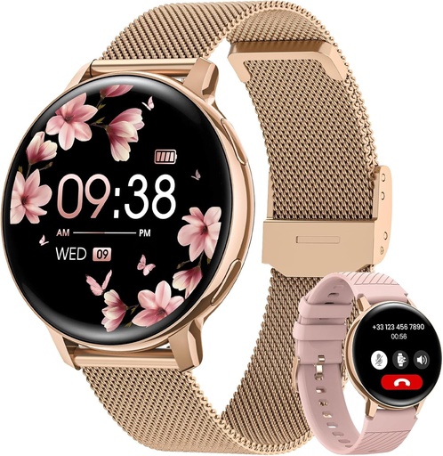 Ceas inteligent NAIXUES pentru femei cu apel Bluetooth, ceas inteligent HD de 1,39 inchi pentru sanatatea femeilor, peste 120 de moduri sportive, somn, ritm cardiac, SpO2, calorii IP68 Pedometru Android iOS Rose Gold