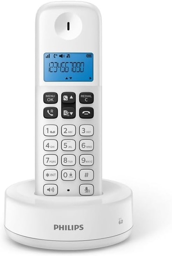 Philips D1611W/34 - Telefon fix fara fir, iluminat din spate, sunet HQ, pana la 4 telefoane, agenda telefonica cu 50 de numere, consum redus de economisire, identificarea apelantului, raza 50 m-300 m alb