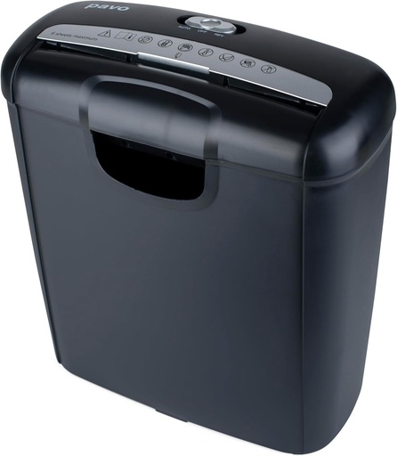 Pavo - Tocator de documente Premium cu pana la 6 coli, taiat in banda, Tocator de carduri de credit cu cos de gunoi, 10 L, negru, 8029310