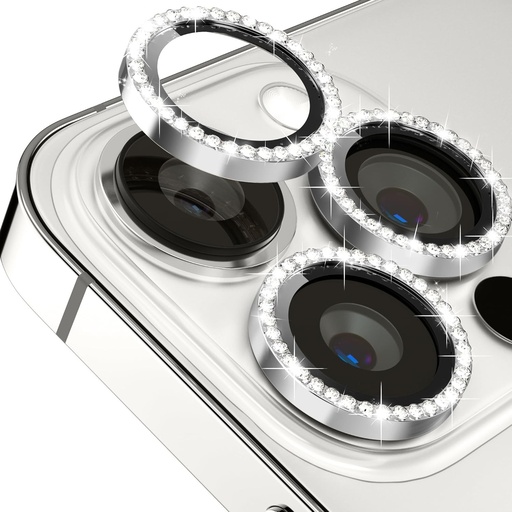 Film pentru camera compatibil cu iPhone 15 Pro/iPhone 15 Pro Max Bling, ICARERFAMILY Husa de protectie cu diamant din sticla temperata transparenta Ultra HD - argintiu