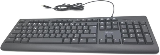 Trust Taro Tastatura cu fir AZERTY Franceza, Rezista la stropire, Silentioasa, Cablu USB de 1,8 m, Taste plate, Tastatura PC, Laptop, Computer, Windows, Mac OS - Negru