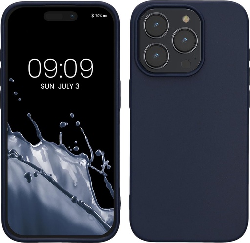 Husa kalibri compatibila cu Apple iPhone 15 Pro - Husa de protectie flexibila, ecologica - Camera protejata - Albastru inchis