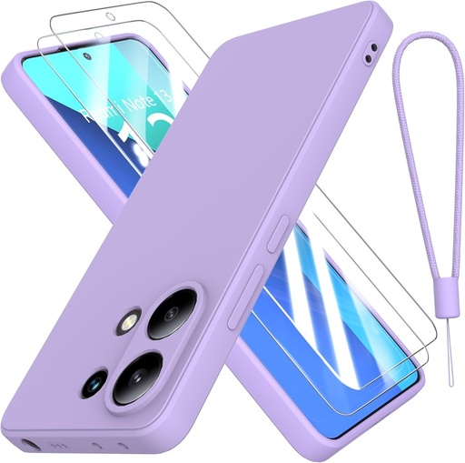 Husa THIYUFUNS pentru Xiaomi Redmi Note 13 cu 2 bucati de protectie pentru ecran din sticla securizata, husa TPU din silicon lichid Husa rezistenta la soc 360 ​​de grade pentru Xiaomi Redmi Note 13 4G (6,67") - violet