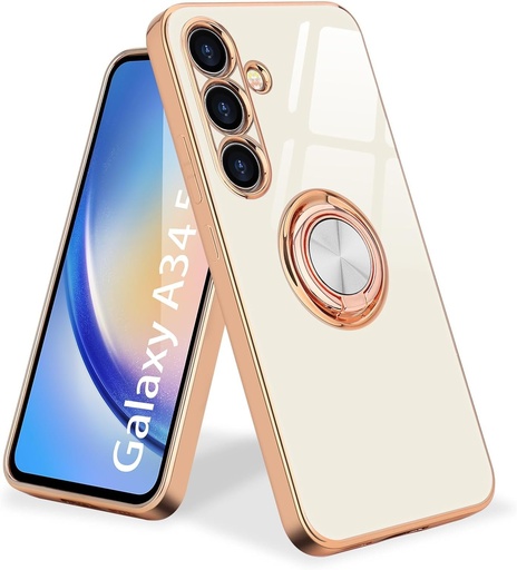 Husa Urarssa compatibila cu Samsung Galaxy A34 5G Husa cu inel Husa din silicon Husa cu inel magnetic la 360° Husa de protectie auto subtire, moale, TPU, rezistenta la socuri pentru Samsung A34 5G, alba