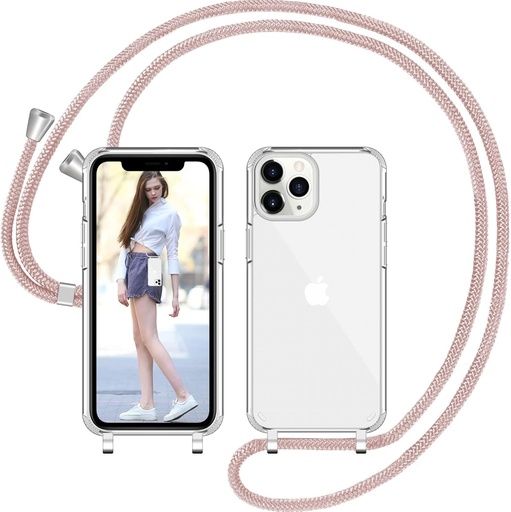 Nupcknn Husa cu lant de telefon mobil din silicon lichid pentru iPhone 11 Pro Husa Colier din silicon (detasabila) Husa cu cablu pentru agatat Husa de protectie pentru telefon mobil cu curea (albastru caramida)