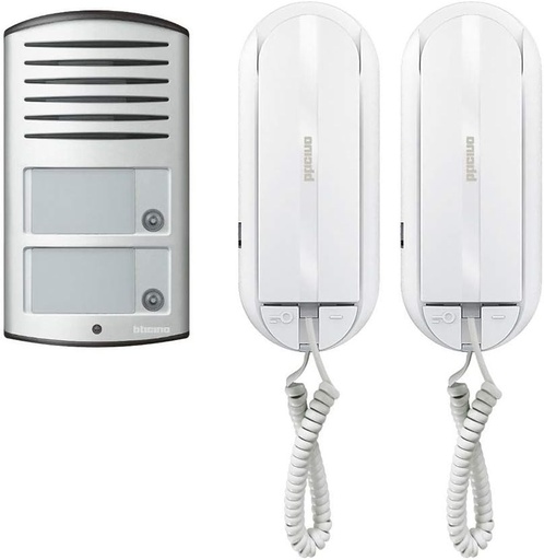 Bticino 366821 Kit audio cu doua familii, cu doua fire, cu panou de butoane montat pe perete Linea 2000 si interfon Sprint L2