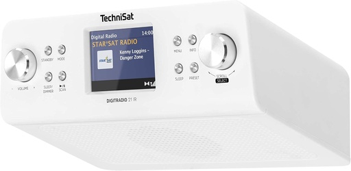TechniSat DIGITRADIO 22 - Radio de bucătărie cu senzor de mișcare (radiu de sub blat inclusiv placă de montare, DAB+, FM, afișaj color de 2", lumină LED, memorie favorite, ceas cu alarmă, 2 wați) alb