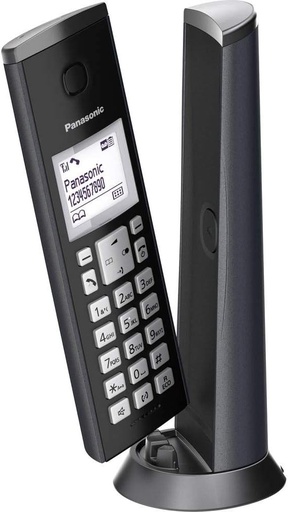 Telefon fara fir de designer Panasonic KX-TGK220GM cu robot telefonic, statie de baza si receptor, maini libere, LCD alb, blocare apeluri neplacute, magnet receptor, negru mat