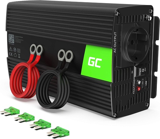 Green Cell PRO 500W/1000W 24V la 220V/230V Invertor de undă sinusoidală modificat Invertor de tensiune DC la AC fotovoltaic pentru convertizor de putere pentru mașină de rulotă, transformator de undă sinusoidală modificat USB