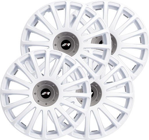 Simoni Racing GP/15W, set de 4 huse de roti Gran Prix albe de 15 inchi, huse de roti de masina albe si argintii