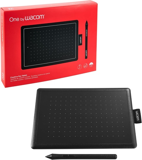 Wacom One by Wacom Small - Tabletă grafică cu stilou digital sensibil la presiune, compatibilă cu Windows, Mac și Chromebook, ideală pentru biroul acasă și e-learning, negru și roșu