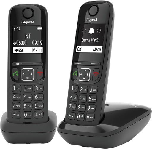Gigaset AS690 Duo - 2 telefoane DECT fără fir - Afișaj cu contrast ridicat - Calitate audio strălucitoare - Profiluri de sunet reglabile - Funcție hands-free - Nu deranja, negru [versiunea germană]