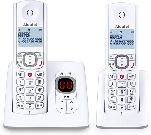 ALCATEL F530 Voice Duo - Telefon fix DECT fara fir cu robot telefonic - Ecran mare cu iluminare din spate - Maini libere - Functie de blocare a apelurilor - 2 taste de memorie directa - 2 receptoare - Alb/Gri