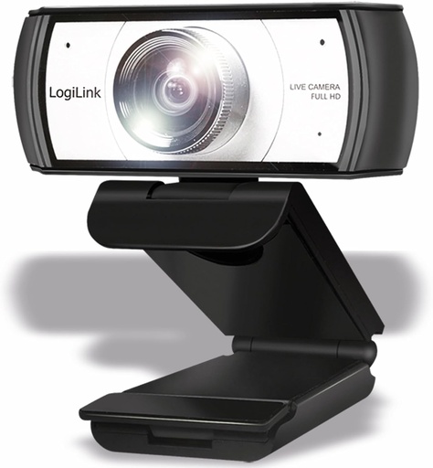 LogiLink UA0377 - Webcam USB HD pentru conferințe, obiectiv cu unghi ultra-larg de 120°, microfoane duale cu suprimare a zgomotului, focalizare manuală, pentru conferințe video și streaming live, negru