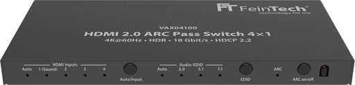 FeinTech VAX04100 Switch HDMI 2.0 ARC Pass 4x1, pentru 3 surse HDMI, bara de sunet si proiector TV 4K@60Hz | HDR | 18 Gbps | HDCP 2.2 Dolby Atmos