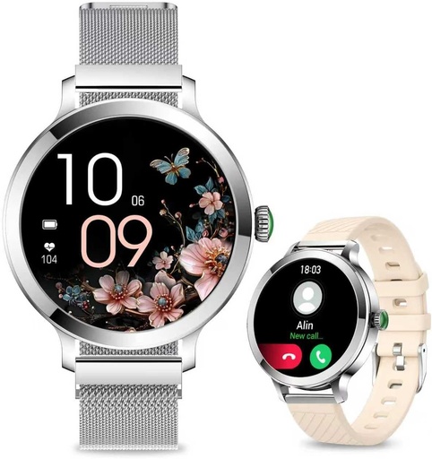 Efolen Ceas inteligent mic pentru femei cu funcție de telefon, ceas inteligent cu ecran tactil de 1,1 inch, ceas de mână cu peste 110 moduri sportive Monitor de ritm cardiac SpO2 Monitor de somn pentru menstruație, ceas fitness femei pentru Android iOS Rose Gold