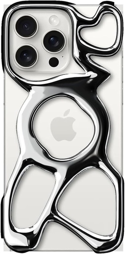 Husa de telefon goala Angry miao pentru husa iPhone 15 Pro Max (numai), compatibila cu MagSafe, 22 g usoara, disipare a caldurii, protectie ampla, argintiu