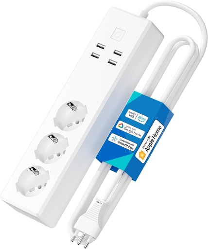Priză italiană Meross cu Apple HomeKit, priză Smart WiFi 16A cu 3 prize Schuko și 4 porturi USB, protecție la suprasarcină, compatibil cu Alexa, Google Home, SmartThings