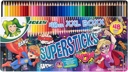 Creioane colorate JOLLY Supersticks Kinderfest XXL Box Version 1, Creioane colorate rezistente la rupere si non-toxice, Fabricate in Austria, 48 de creioane