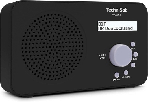 TechniSat VIOLA 2 - radio DAB portabil (DAB+, FM, difuzor, mufa pentru casti, afisaj cu doua linii, buton de control, mic, 1 watt RMS) negru
