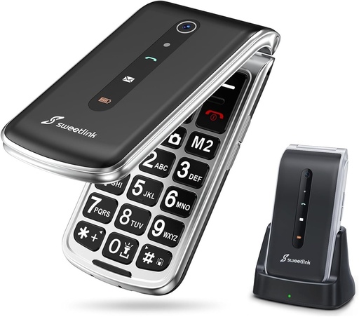 SweetLink F1PLUS 2G GSM deblocat telefon mobil pentru seniori cu butoane mari, apel de urgenta SOS, baterie de 1000 mAh, lanterna, radio FM, ecran color de 2,4 inchi, negru