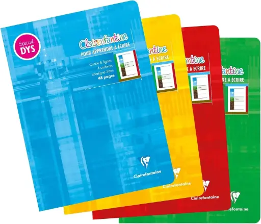 Clairefontaine 37548Cpachet Pachet de 10 caiete capsate - 17x22 cm - 48 pagini 4-culori liniuta speciala DYS 5 mm spatiere intre linii - 90 g hartie alba - capac pentru card laminat - culoare aleatorie