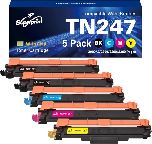 Toner Superprint TN247 compatibil pentru Brother TN-247 TN-243CMYK pentru MFC-L3710CW L3730CDN L3750CDW L3770CDW HL-L3210CW L3230CDW L3270CDW DCP-L3510CDW (ciano, magenta, giallo L325, nero )