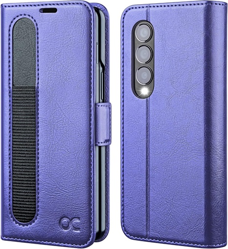 Husa OCASE Husa pentru telefon Samsung Galaxy Z Fold 4 5G cu [Suport S Pen] [Protector ecran frontal] [Piele PU premium] [Slot pentru card] Husa din piele cu protectie RFID compatibila pentru Galaxy Z Fold4 Violet