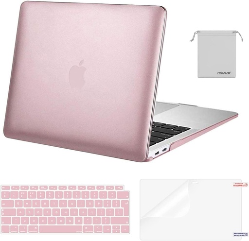 Carcasa MOSISO pentru MacBook Air 13 inchi, versiunea 2020-2018 A2337 M1 A2179 A1932 cu afisaj Retina, carcasa rigida din plastic si capac pentru tastatura si protector pentru ecran si geanta de depozitare, auriu roz