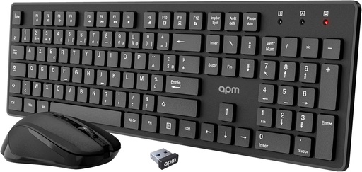 APM 100042 - Pachet - Tastatura combinata Azerty si mouse optic - Tehnologie wireless de 2,4 Ghz - Functionare ultra-rapida - Taste pentru comenzi rapide - Tastatura de birou - Negru
