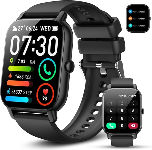 Ceas inteligent pentru barbati si femei, ceas inteligent de 1,85 inchi cu apel/raspuns la apeluri, 112 moduri sport, ceas digital cu monitorizare somn, monitorizare ritm cardiac, 2024 impermeabil IP68 Smartwatch pentru Android si iOS