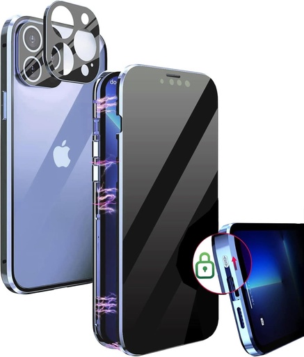 MIMGOAL Husa anti-spion pentru iPhone 15 Pro Max Husa magnetica de 360 ​​de grade pentru telefon cu protector de ecran de confidentialitate [Husa de protectie pentru intregul corp cu protectie pentru camera] Husa din sticla securizata anti-peep, albastru