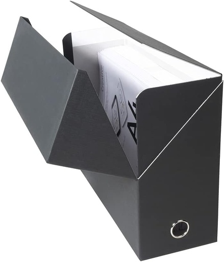 Cutie de transfer premium Exacompta 89421E din hartie de panza 12 cm latime de coloana cu orificiu de prindere DIN A4 cutie de transport ideala neagra si perfecta pentru depozitarea in siguranta a dosarelor dvs.