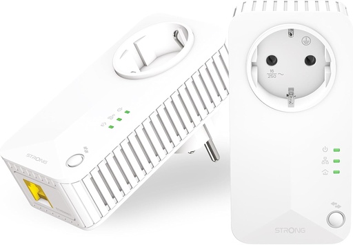 PUTERNIC - Powerline 600 Duo EU - 2 adaptoare de 600 Mbps - Acces rapid la Internet - Priză Schuko Pass-Through - Rază de acțiune 300 m - Pentru toate modemurile/routerele - Ethernet - Instalare ușoară - Alb