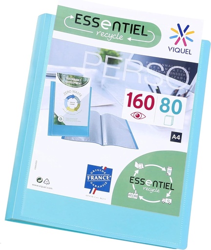 Viquel - Suport pentru vizualizare A4 cu 160 de vizualizari - Legare personalizabila - Buzunare netede si transparente - Esential reciclat - Albastru turcoaz