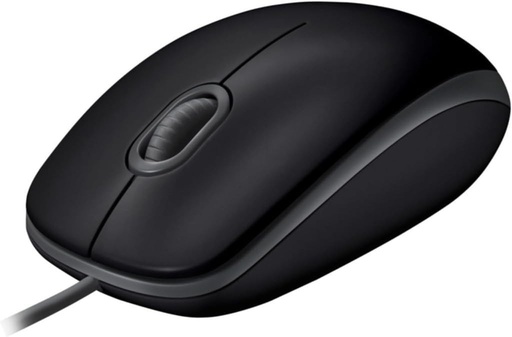 Mouse USB cu fir Logitech B110, butoane silentioase, design confortabil de dimensiune completa, ambidextru pentru PC/Mac/laptop - gri