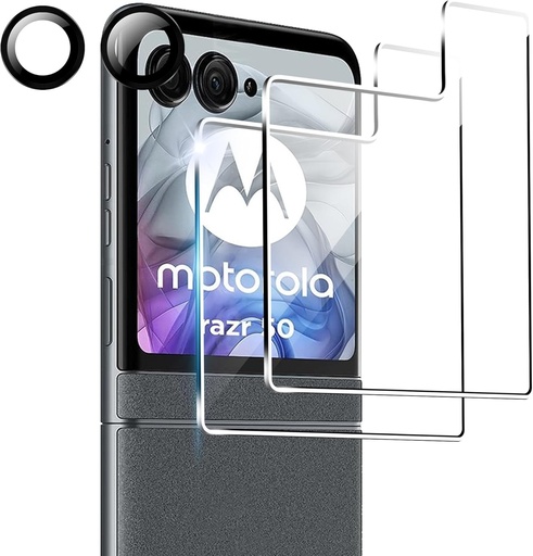 FDHYFGDY 2 pachete de protectie pentru ecran pentru Motorola Razr 50/50s, sticla securizata, 2 pachete de folie de sticla pentru camera, duritate 9H, protectie pentru ecran rezistenta la zgarieturi si fara bule